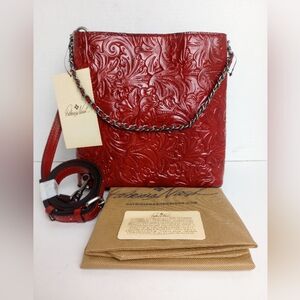 NWT Patricia Nash Ledra Lava Red Tooled Leather Crossbody Purse Bucket Bag